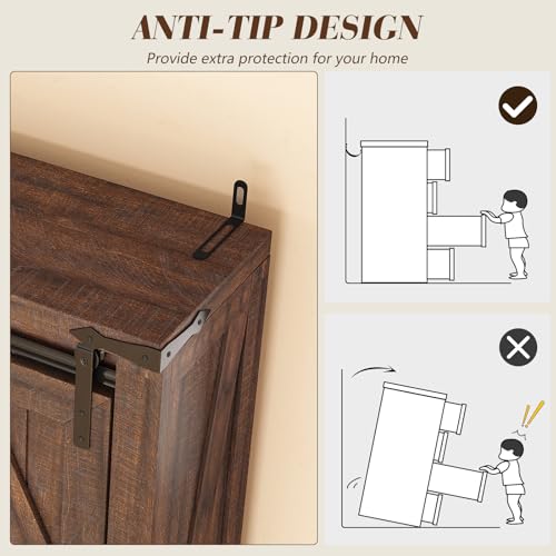 Farmhouse Over The Toilet Storage Cabinet 68" Tall with Sliding Barn Door, Rustic Oak & White E269