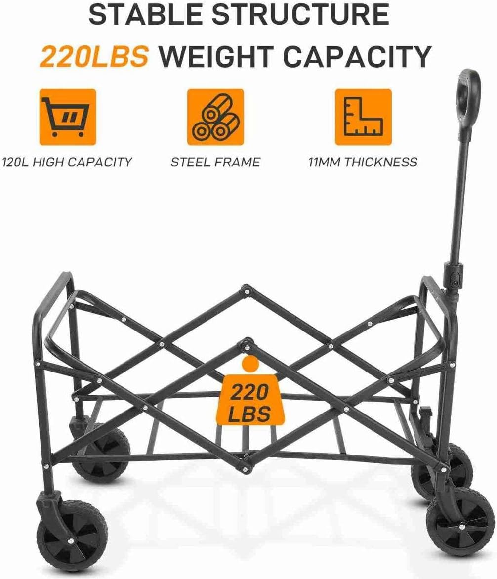Collapsible Foldable Wagon with All Terrain Wheels, Heavy Duty Utility Cart for Outdoor, Blue J8692