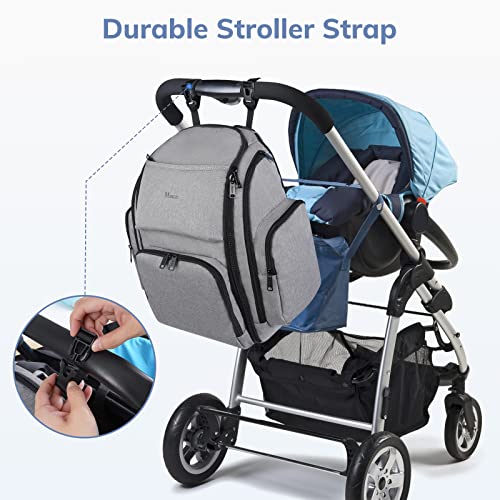 Mancro Diaper Bag Backpack, Waterproof Travel Baby Changing Bag with Stroller Straps, Grey E238
