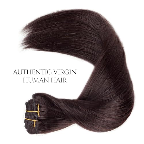 Clip in Hair Extensions Real Human Hair 18 Inch Dark Brown P97467