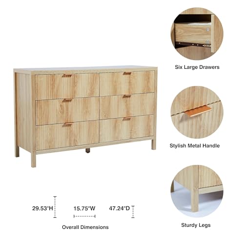 Fluted 5 Drawers Dresser for Bedroom, Wooden Tall Storage, Walnut L1075