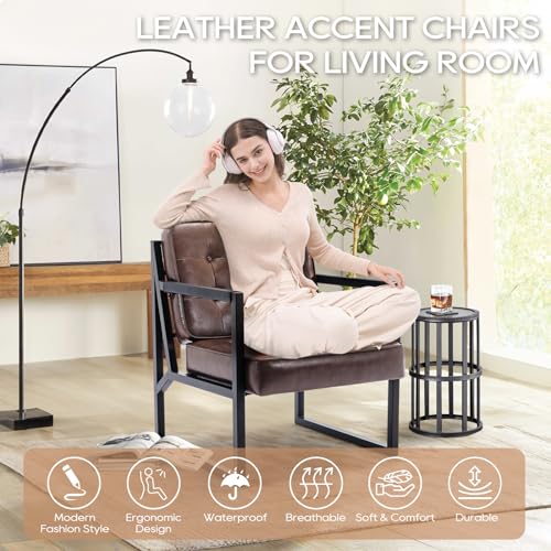 COLAMY Mid Century Modern Accent Chair Set of 2, Faux Leather, Black S4169
