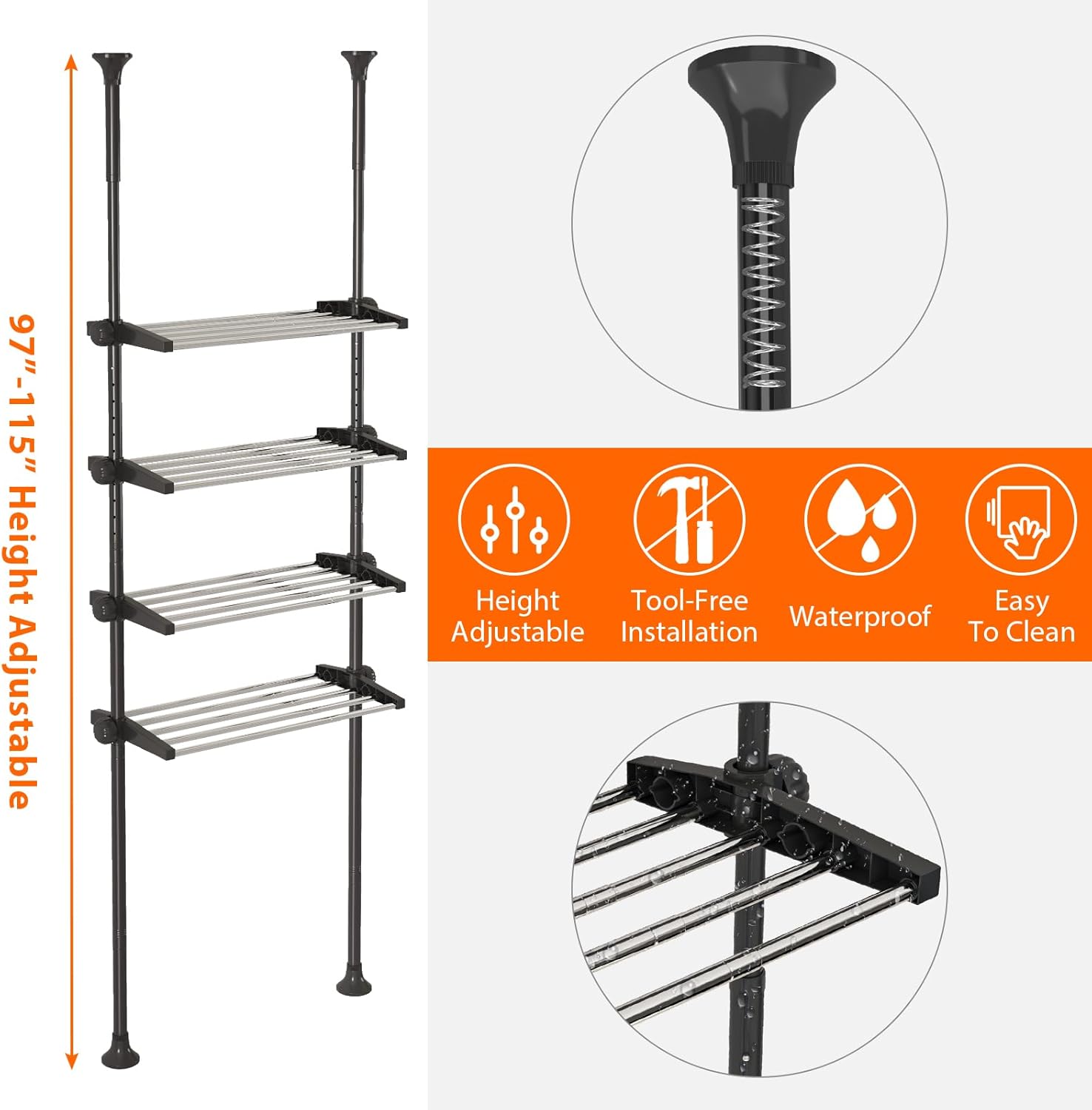 Bathroom Over The Toilet Storage, 4-Tier Adjustable Metal Shelving J3818