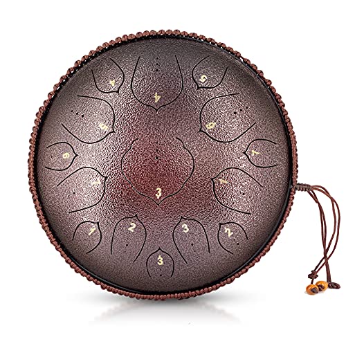 Steel Tongue Drum, 15 Notes 13 Inches Percussion Instrument C-Key Handpan Drum (Black)