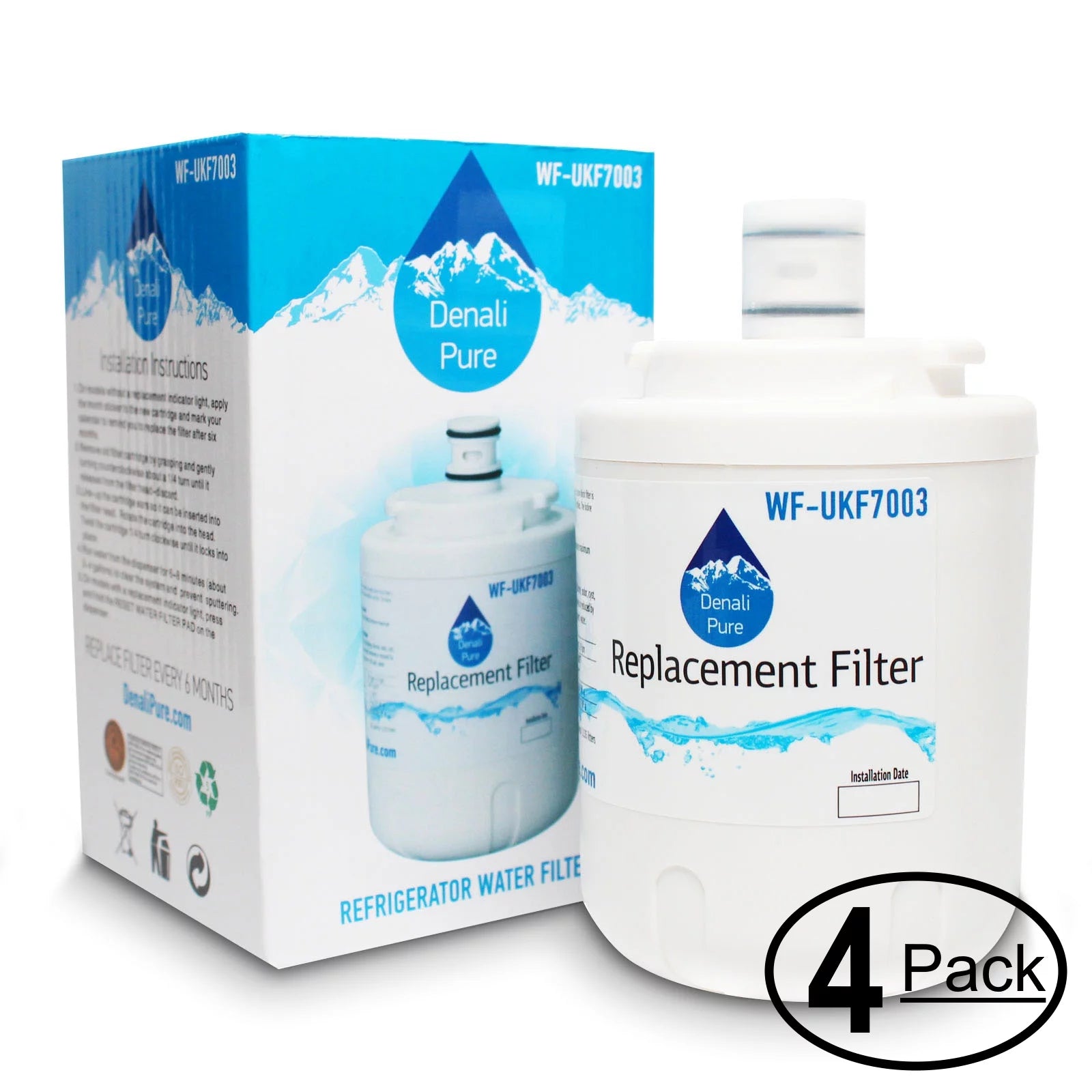 4-Pack Replacement for Maytag MSD2454GRW Refrigerator Water Filter - Compatible with Maytag UKF7003 Fridge Water Filter Cartridge - Denali Pure Brand