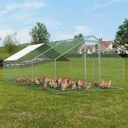 VEVOR Large Metal Chicken Coop with Run, Walk-in Outdoor Poultry Pen W388