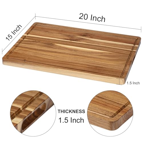 LinTimes XL Acacia Wood Cutting Board with Juice Groove & Handles, 20x15 In B9919