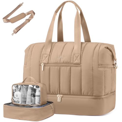 LOVEVOOK Travel Duffle Bag,Puffer Weekender Bags For Women with Shoe Compartment,42L Carry on Overnight Bag with Toiletry Bag,Hospital Bag for Labor and Delivery,Gym Bag with Wet Pocket,3Pcs Set