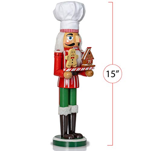 Ornativity Christmas Chef Nutcracker Figure Wooden with Gingerbread Man 15" S627575