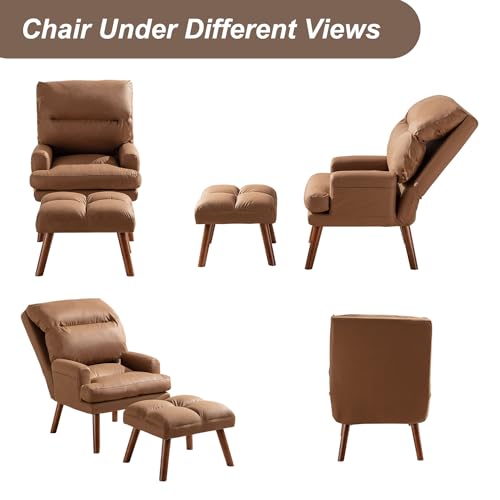 INZOY Accent Chair with Ottoman, Velvet Fabric, Beige X279