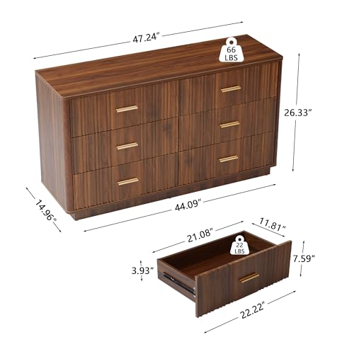 Fluted 5 Drawers Dresser for Bedroom, Wooden Tall Storage, Walnut L1075