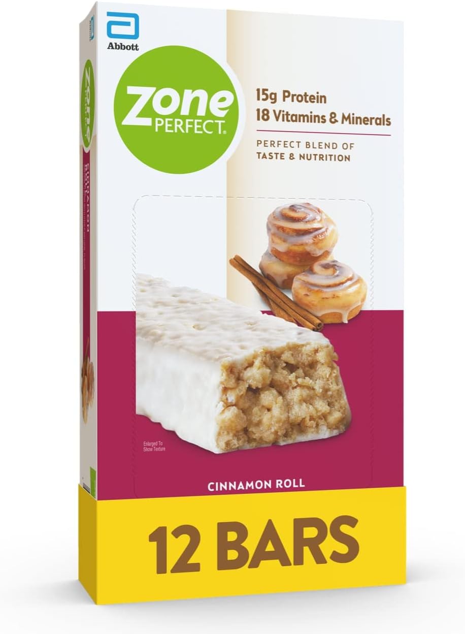 Zone Perfect Protein Bars, Cinnamon Roll, High Protein with Vitamins & Minerals, 12 Count
