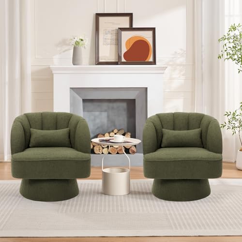 GarveeHome Modern Swivel Barrel Accent Chair, Teddy Fabric Upholstered Armchair, Black W334223