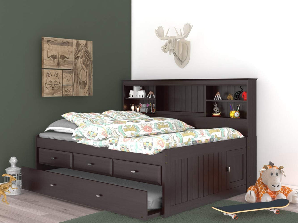 Discovery World Furniture Full Bookcase Daybed with 3 Drawers & Trundle Espresso