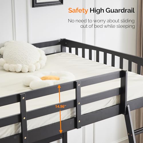 VINGLI Twin Loft Bed with L-Shaped Desk, 3 Storage Drawers, Solid Wood, White W24917