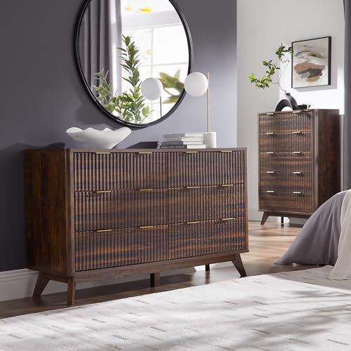T4TREAM 5 Drawer Dresser with Faux Marble Top, Dark Grey T583
