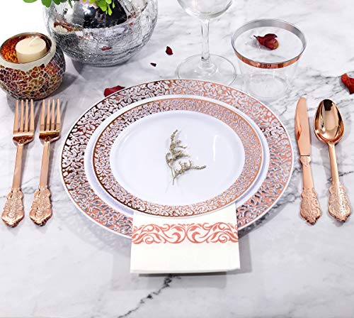 bUCLA 300PCS Gold Disposable Dinnerware Set - White and Gold Plastic Plates for Party S185