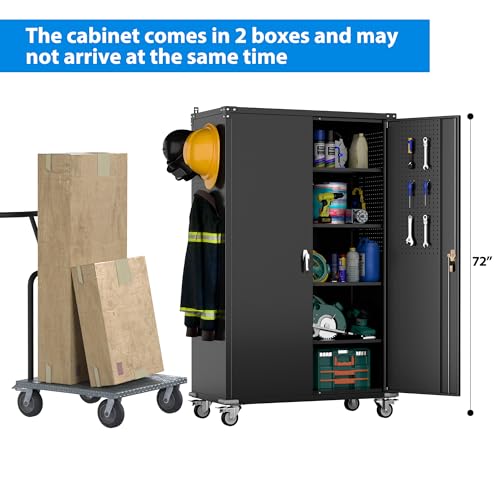 Aobabo 73''H Metal Garage Storage Cabinet with Wheels, Black S572804