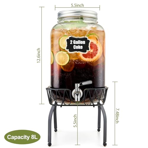 2 Gallon Glass Beverage Dispenser with Stand and Lid T38866