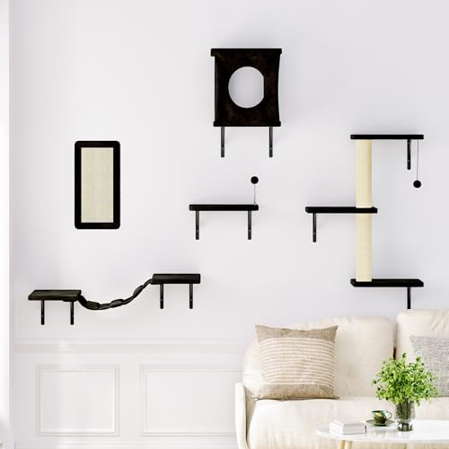 NUNU LAB Wall Mounted Cat Climber Set with House, Tunnel, Scratcher, Black M305