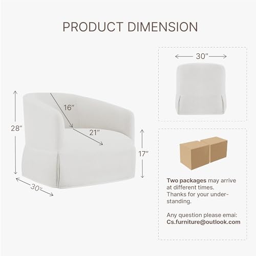 Swivel Accent Chair Set of 2, 360 Degree Linen Fabric Armchair, Cream White Q4822