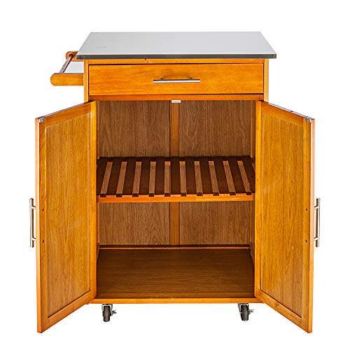 Portable Drop Leaf Kitchen Storage Rolling Trolley Cart with Stainless Steel Top M53756