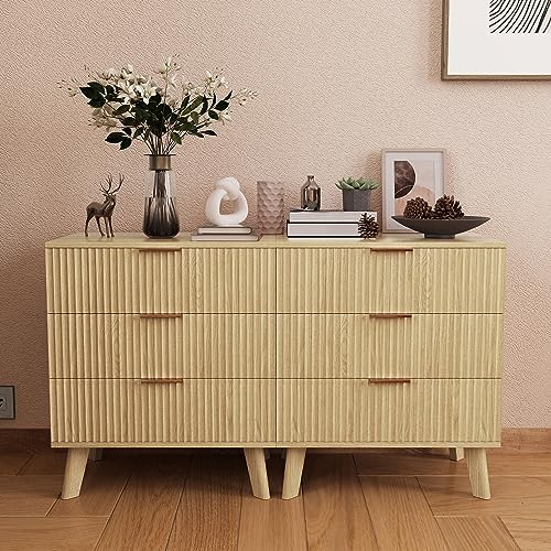 Fluted 5 Drawers Dresser for Bedroom, Wooden Tall Storage, Walnut L1075
