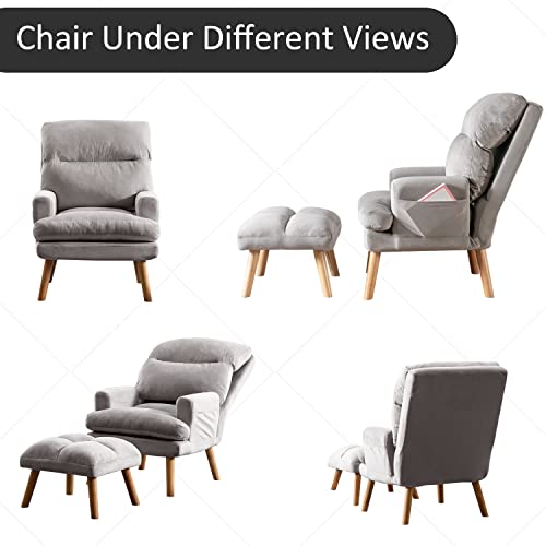 INZOY Accent Chair with Ottoman, Velvet Fabric, Beige X279