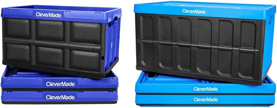 CleverMade 62L Collapsible Storage Bins (3 Pack) + Lids - Foldable Plastic Utility Crates for Organizing