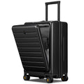 LEVEL8 Carry On Luggage with Compartment, 20 Inch Lightweight Hard Shell Rolling Suitcase with Wheels Airline Approved, Checked Luggage with Front Pocket, Double Tsa Locks - Black