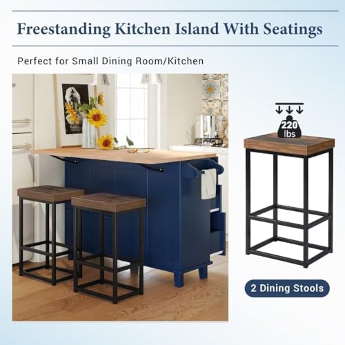 YOUKTCZY03 3-Piece Farmhouse Kitchen Island Set with 2 Chairs and Storage B70845