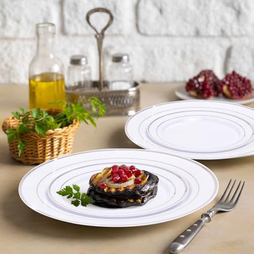 bUCLA 300PCS Gold Disposable Dinnerware Set - White and Gold Plastic Plates for Party S185