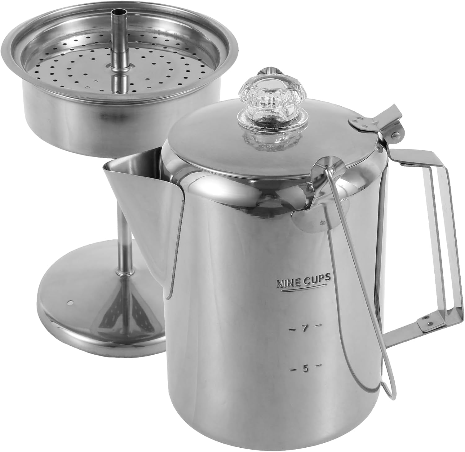 Stainless Steel Camping Coffee Pot Percolator, 9 Cups, Outdoor C108