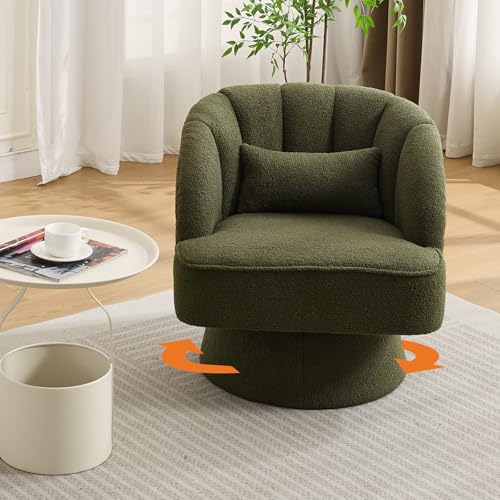 GarveeHome Modern Swivel Barrel Accent Chair, Teddy Fabric Upholstered Armchair, Black W334223