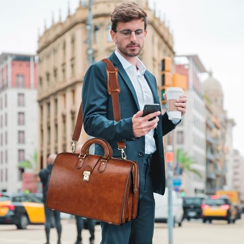 Banuce Vintage Leather Briefcase for Men with Lock 15.6 Inch Y690