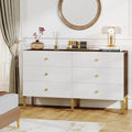 Tribesigns 6-Drawer Dresser for Bedroom, Large Double Wide Chest of Drawers, 55-Inch Wood Storage Dresser for Closet, Modern 6-Drawer Dresser Cabinet with Gold Legs and Handles, White & Brown
