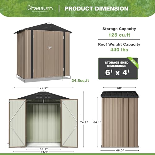 Greesum Outdoor Storage Shed 6 x 8 ft Metal Garden Utility Tool Shed with Lock, Brown U409