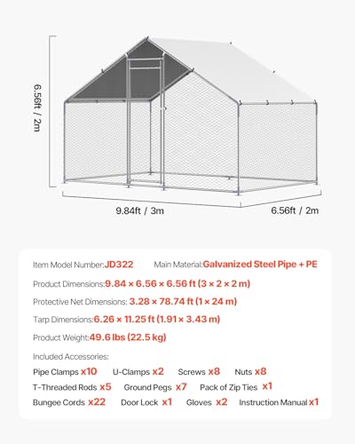 VEVOR Large Metal Chicken Coop with Run, Walk-in Outdoor Poultry Pen W388