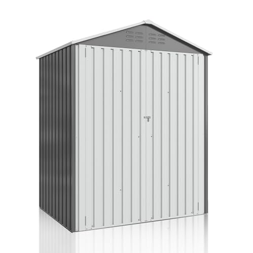10x10 FT Outdoor Metal Storage Shed with Lockable Doors, Grey Q804763