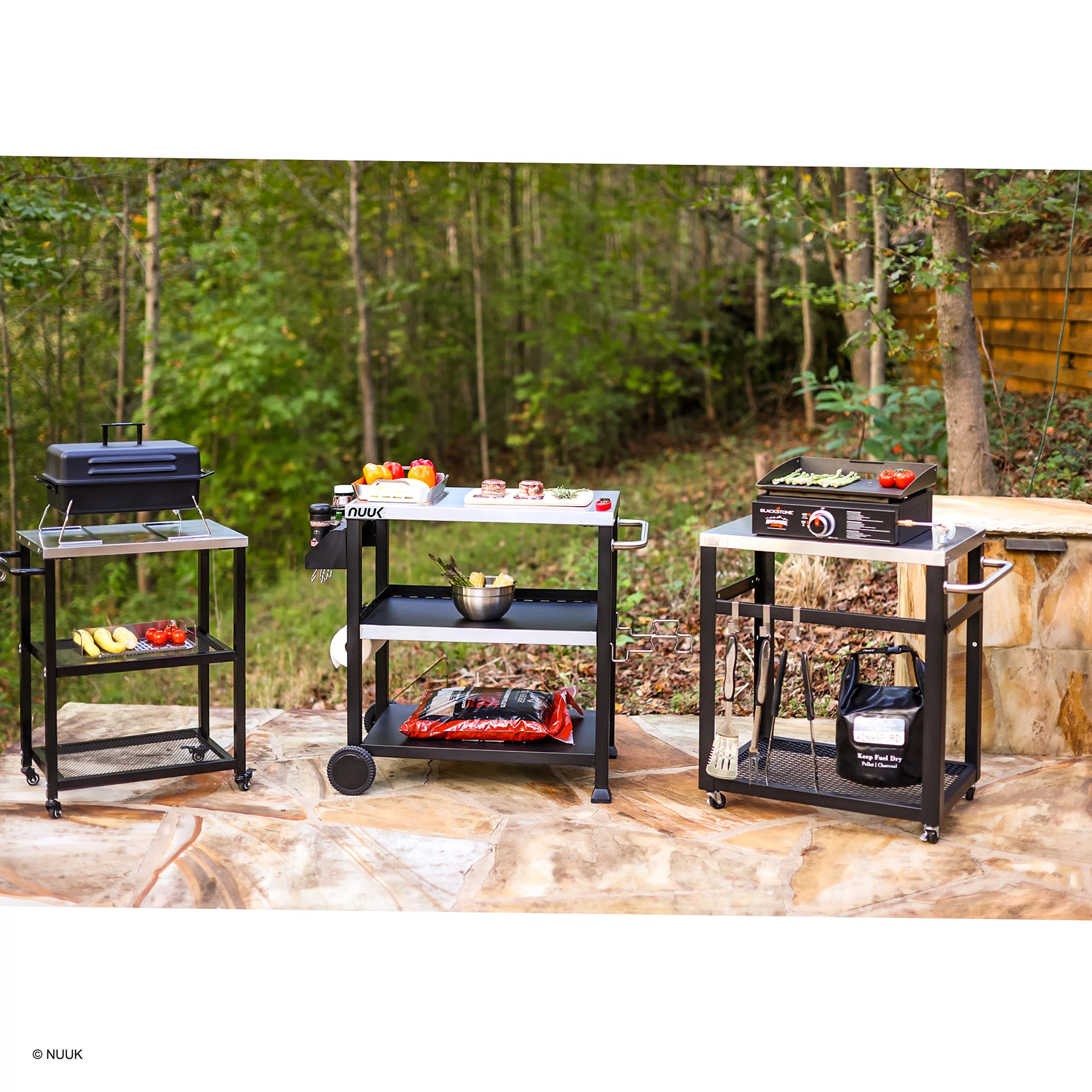 NUUK Three-Shelf Movable Outdoor Dining Cart Table, 20" x 32" NSF Stainless Steel P49791