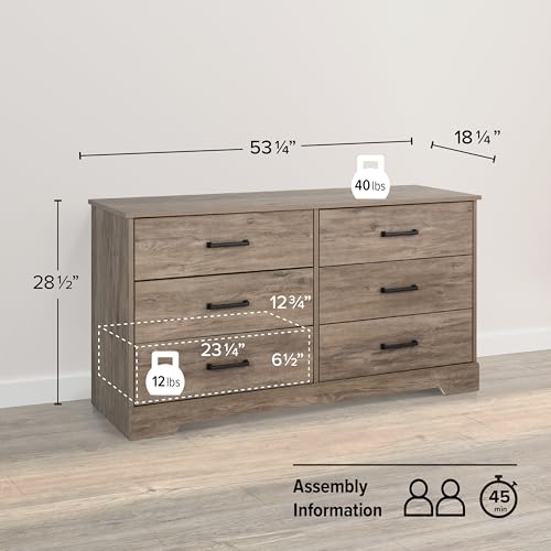 Prepac Rustic Ridge Farmhouse 6-Drawer Double Dresser, Brown X6434
