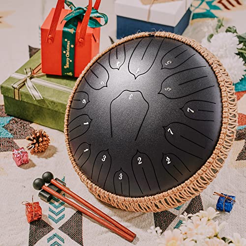 Steel Tongue Drum 14 Inch 15 Notes with Travel Bag and Mallets, C Major B537