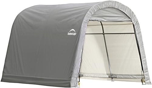 ShelterLogic 10 x 10 Shed-in-a-Box All Season Steel Round Roof Outdoor Storage Shed with Waterproof Cover, Grey S288