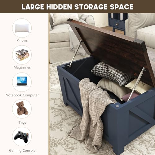 Farmhouse Lift Top Coffee Table with Storage and Charging Station, Brown J61149