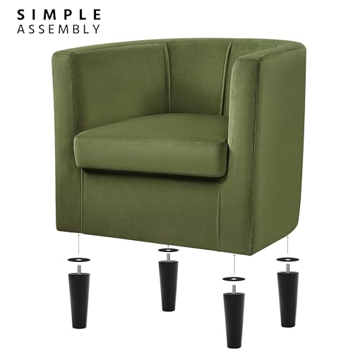 Yaheetech Velvet Accent Chair, Modern Upholstered Barrel Chair, Olive Green J55628