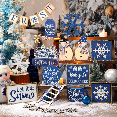 Nuogo 24 Pcs Christmas Tiered Tray Decorations Set with 2 Tier Stand C248