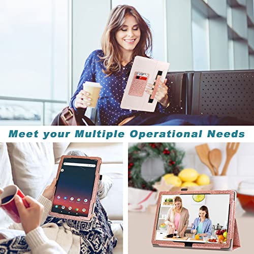 DMLuna Folio Leather Case for Onn 10.1 Tablet 2022 Gen 3, Glitter Rose L180