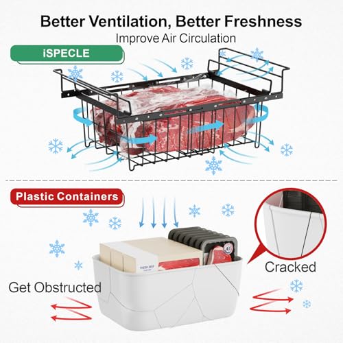 iSPECLE Freezer Organizer Bins 2 Pack, Expandable Stackable for Chest Freezer, Black R10570