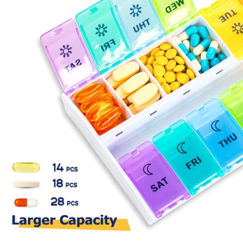Mossime XL Large Pill Organizer 2 Times a Day, Weekly AM PM Pill Box with Hinged Lids E527161