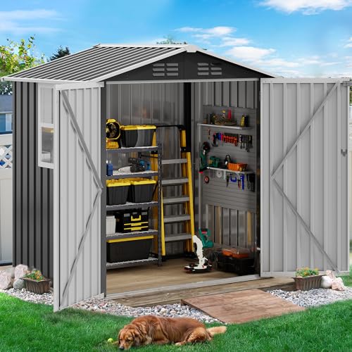 DWVO 6x4ft Metal Outdoor Storage Shed with Window, Lockable Steel Garden Shed S892